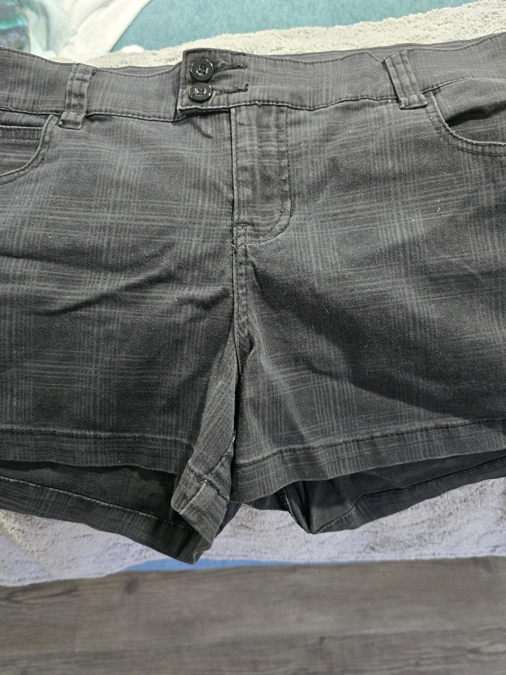 Women’s Black Plaid Cotton Blend Jean Shorts